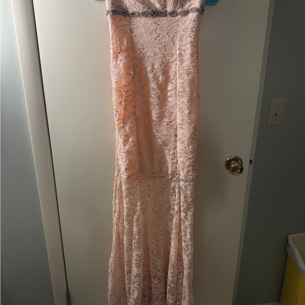 My Michelle - Sparkly Pink Lace Strapless Dress - Size 7